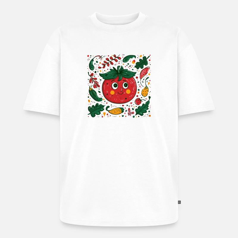 Fröhliche Tomate im Gartendesign - Unisex Premium Oversized Bio T-Shirt - Weiß