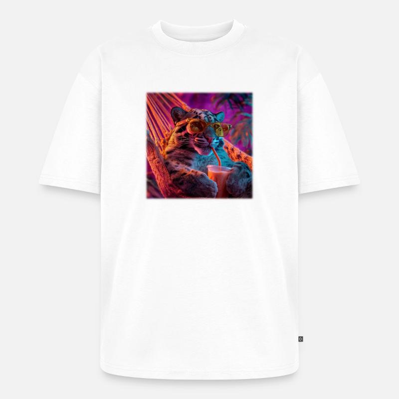 Chilliger Leopard Hängematte Neon Style - Unisex Premium Oversized Bio T-Shirt - Weiß