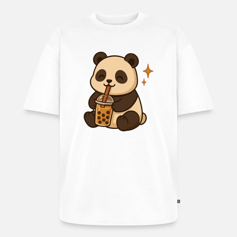 Panda mit Bubble Tea kawaii Panda - Unisex Premium Oversized Bio T-Shirt - Weiß