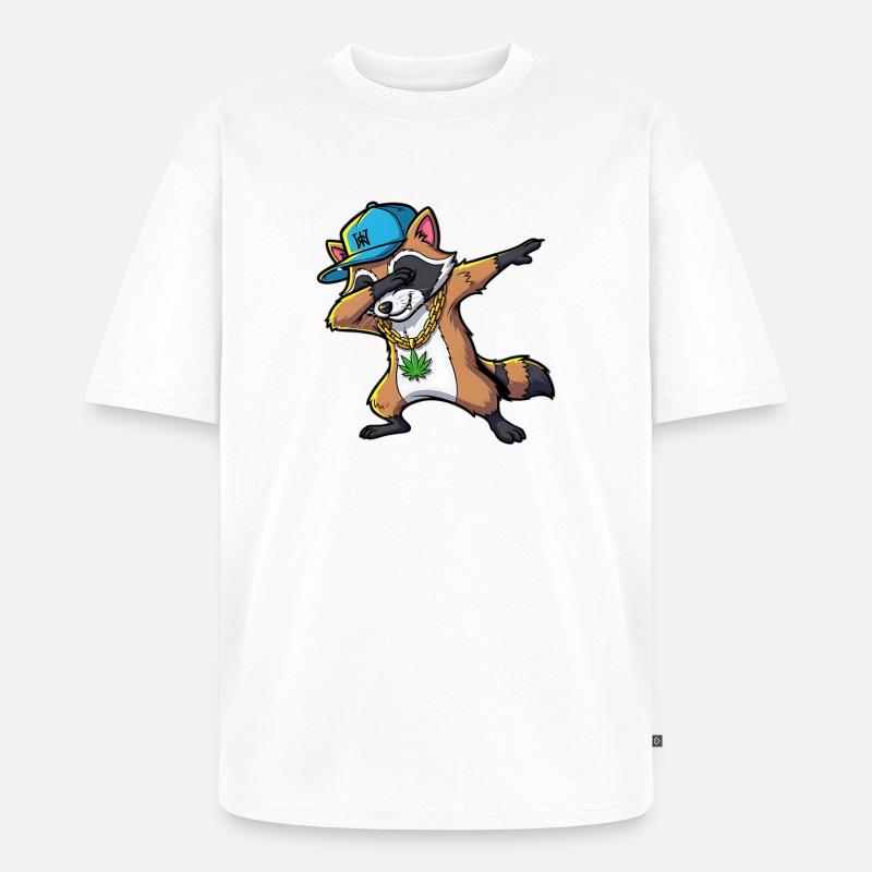 Dabbing Waschbär mit Hanfblatt - Unisex Premium Oversized Bio T-Shirt - Weiß