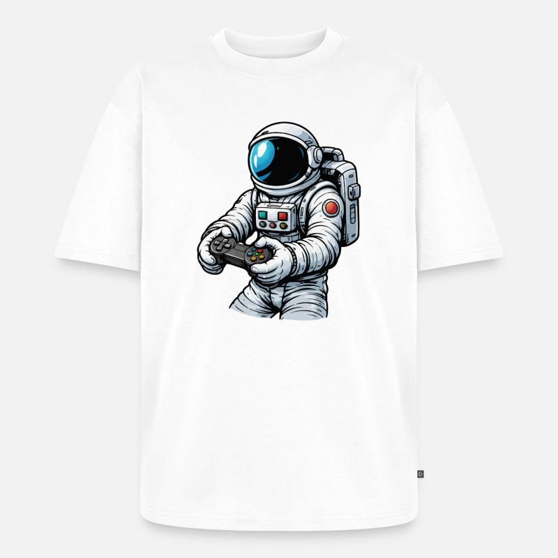 Astronaut mit Gamecontroller - Unisex Premium Oversized Bio T-Shirt - Weiß