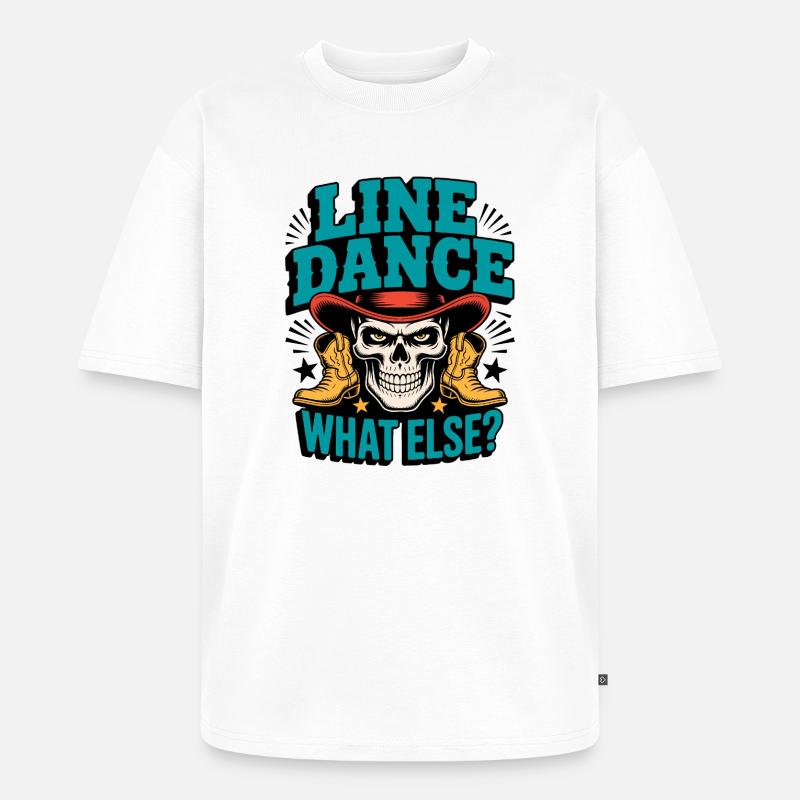 Line Dance Schädel mit Stiefeln - Unisex Premium Oversized Bio T-Shirt - Weiß
