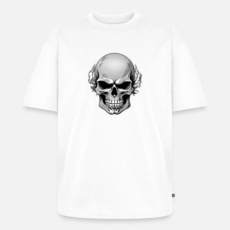 Schädel mit dunklem Blattkranz - Unisex Premium Oversized Bio T-Shirt - Weiß