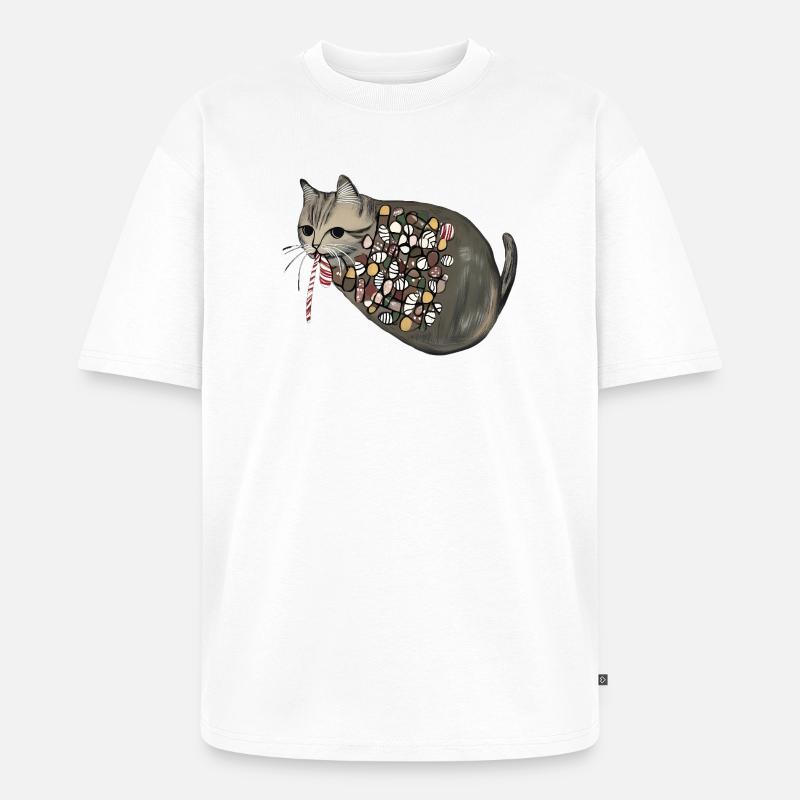 Candy Pattern Candy Cat - Unisex Premium Oversized Bio T-Shirt - Weiß