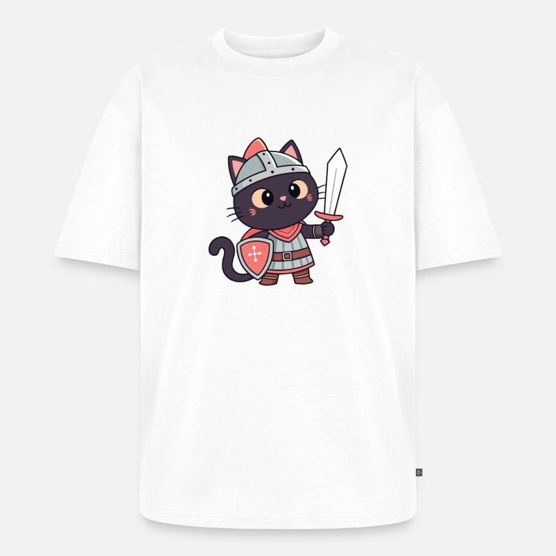 Chat Chevalier: épée et écu mignon - T-shirt Premium bio oversize Unisexe - blanc
