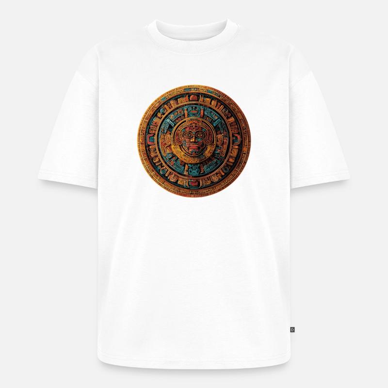 Aztekischer Sonnenstein Mandala - Unisex Premium Oversized Bio T-Shirt - Weiß