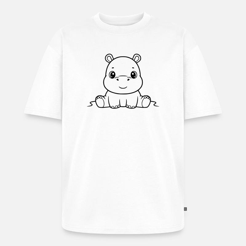 Süßes Baby Nilpferd Comic Outline - Unisex Premium Oversized Bio T-Shirt - Weiß