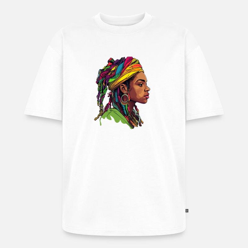 Kopfwrap Farbexplosion Portrait - Unisex Premium Oversized Bio T-Shirt - Weiß