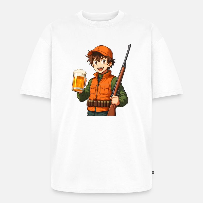 Jägerheld mit Bier und Flinte - Unisex Premium Oversized Bio T-Shirt - Weiß