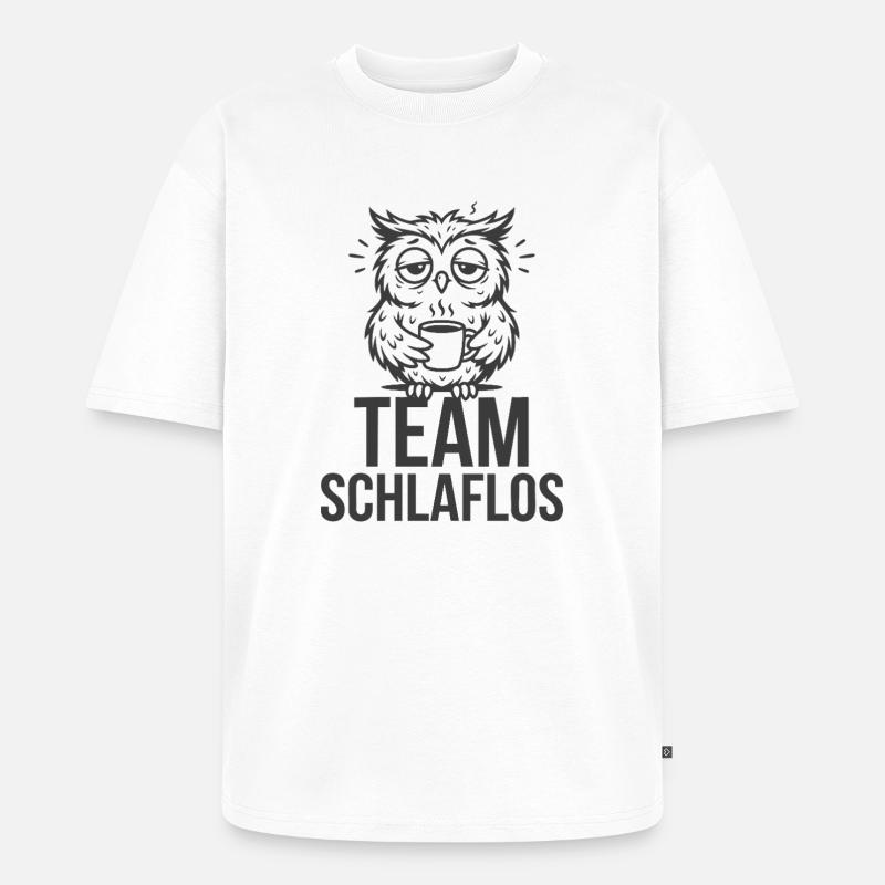 Team Schlaflos – Müde Eule - Unisex Premium Oversized Bio T-Shirt - Weiß
