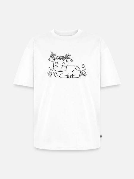 Süße Kuh Blumenkranz Boho Outline - Unisex Premium Oversized Bio T-Shirt - Weiß
