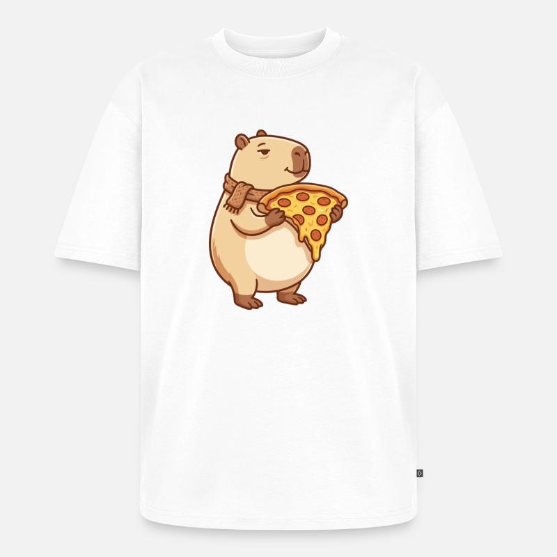Pizza Capybara mit schmelzendem Käse - Unisex Premium Oversized Bio T-Shirt - Weiß
