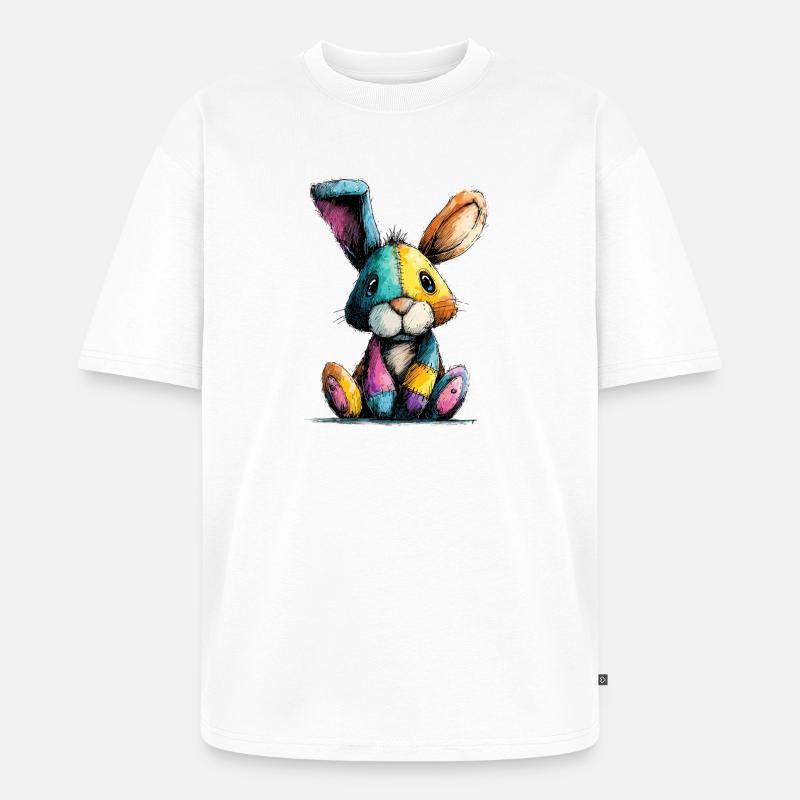 Patchwork Häschenbunt - Unisex Premium Oversized Bio T-Shirt - Weiß