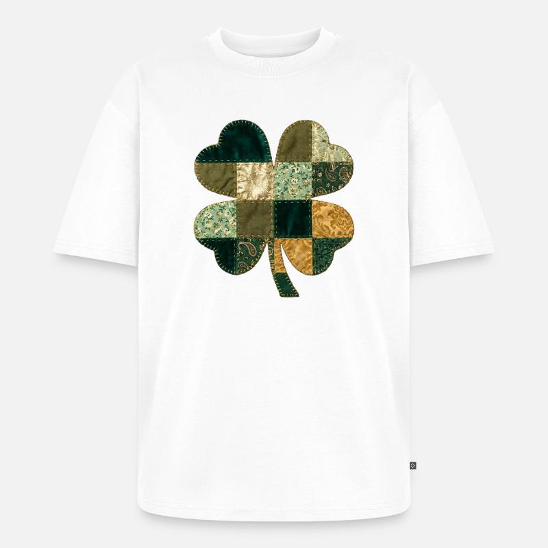 Patchwork Kleeblatt Quilt Stil - Unisex Premium Oversized Bio T-Shirt - Weiß