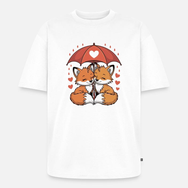 Fuchs Comic Paar Liebe - Unisex Premium Oversized Bio T-Shirt - Weiß