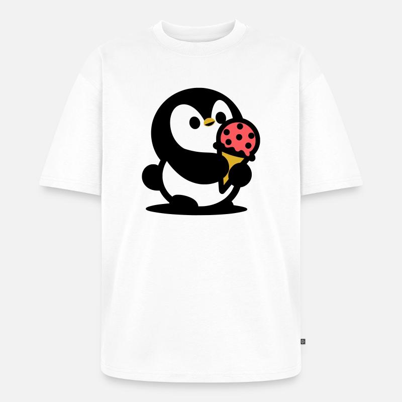 Kleiner Pinguin mit Eis - Unisex Premium Oversized Bio T-Shirt - Weiß