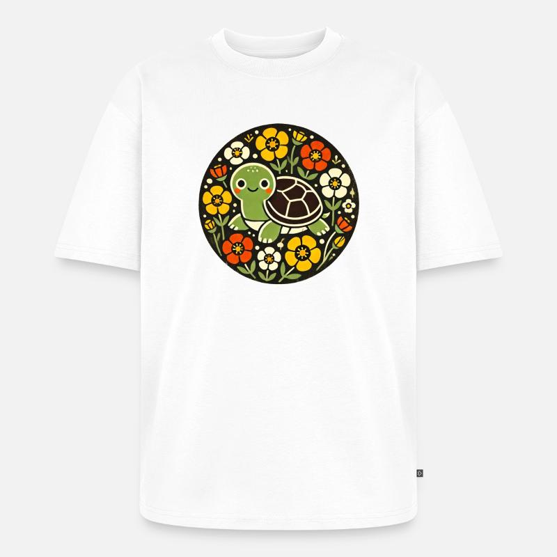 Tiny Turtle Amid Floral Circle - Unisex Premium Oversized Organic T-Shirt - white