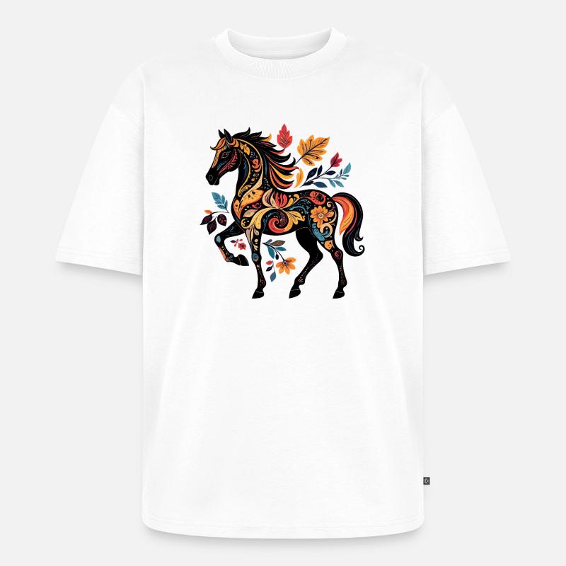 Ornamentpferd mit Blättermustern - Unisex Premium Oversized Bio T-Shirt - Weiß