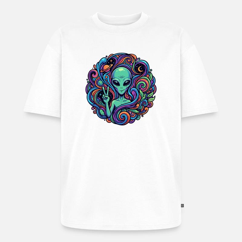 Außerirdischer Peace Zeichen psychedelisch Alien - Unisex Premium Oversized Bio T-Shirt - Weiß