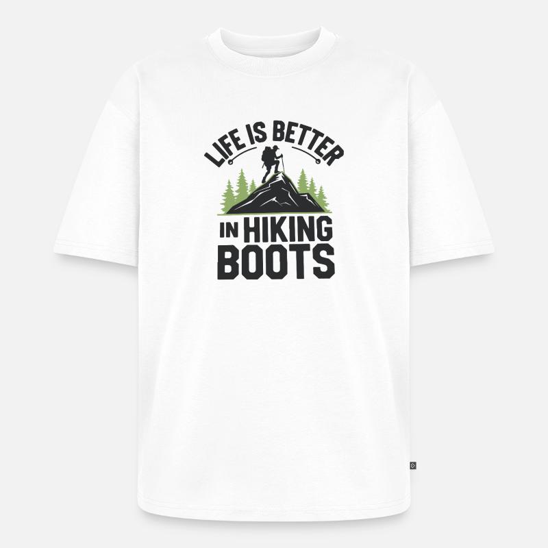 Das Leben ist besser in Wanderschuhen - Unisex Premium Oversized Bio T-Shirt - Weiß