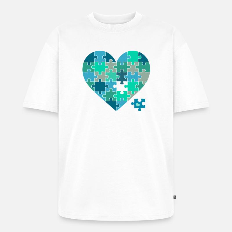Puzzleherz Blaugrün - Unisex Premium Oversized Bio T-Shirt - Weiß