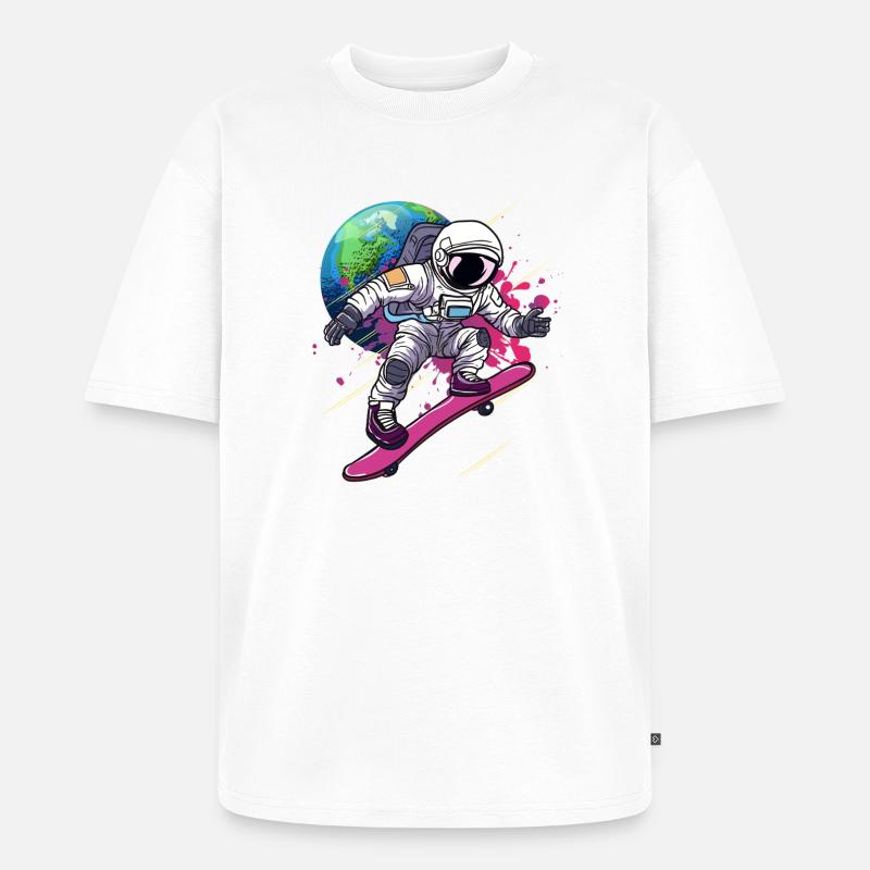 Astronaut Skateboard Erde - Unisex Premium Oversized Bio T-Shirt - Weiß