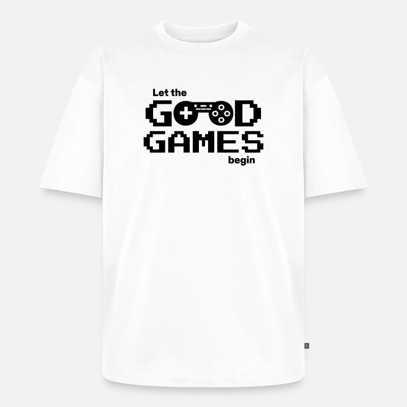 Let the good games begin – Pixel-Controller - Unisex Premium Oversized Bio T-Shirt - Weiß