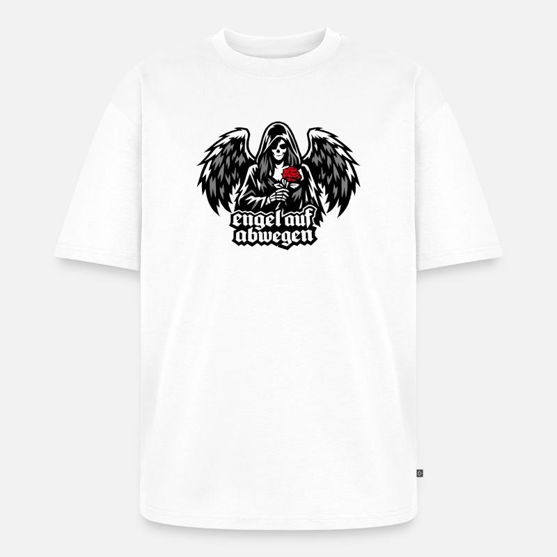 Engel auf Abwegen mit Rose "Todesengel" - Unisex Premium Oversized Bio T-Shirt - Weiß