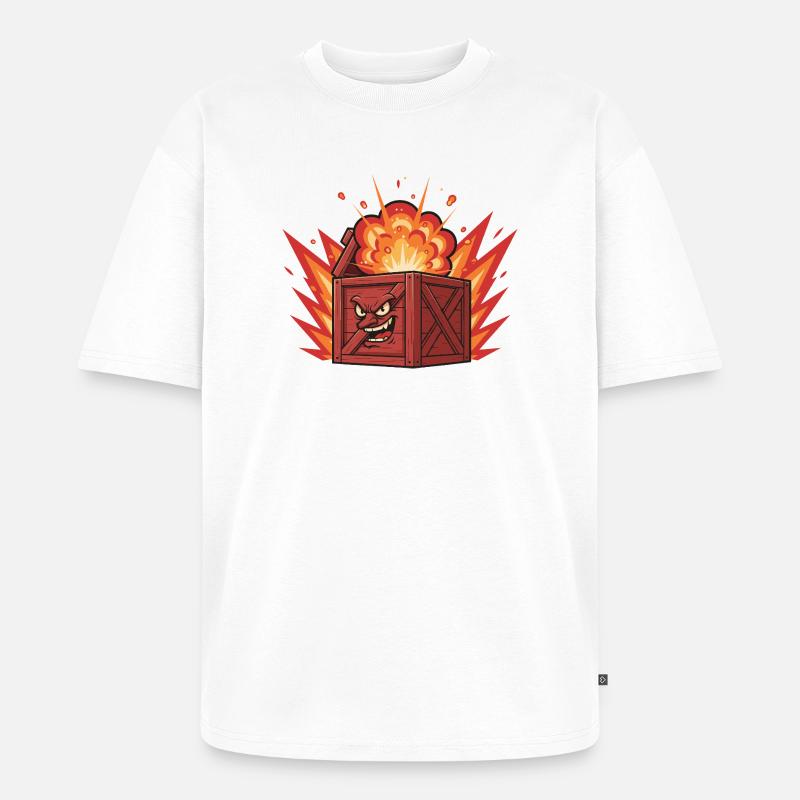 Explodierende Holzkiste mit grimmigem Gesicht - Unisex Premium Oversized Bio T-Shirt - Weiß