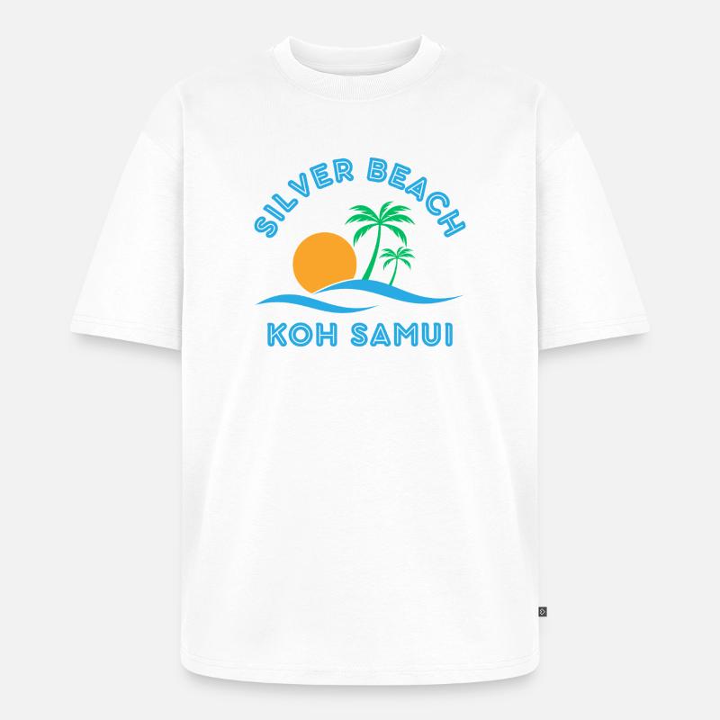 Silver Beach Koh Samui Coucher de soleil - T-shirt Premium bio oversize Unisexe - blanc