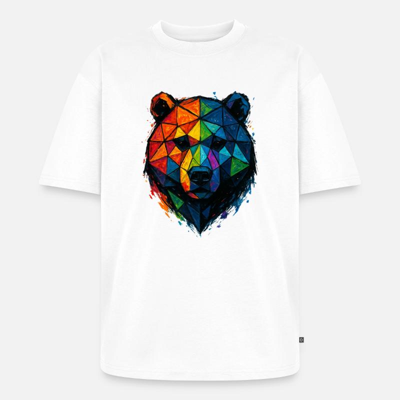 Bunte Pop-Art-Low-Poly-Bär - Unisex Premium Oversized Bio T-Shirt - Weiß