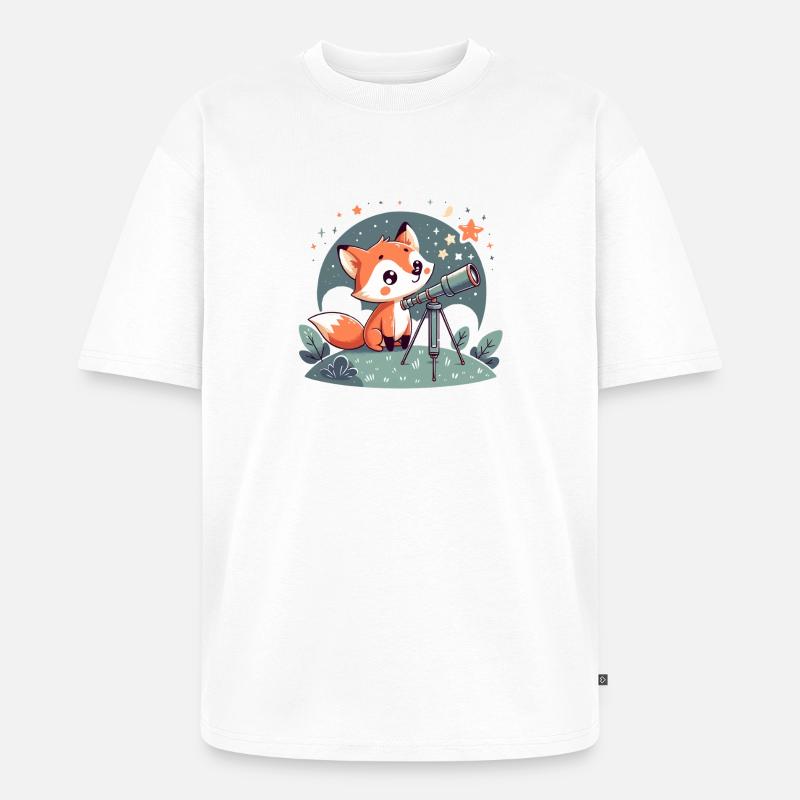 Fuchs am Teleskop unter Sternen - Unisex Premium Oversized Bio T-Shirt - Weiß