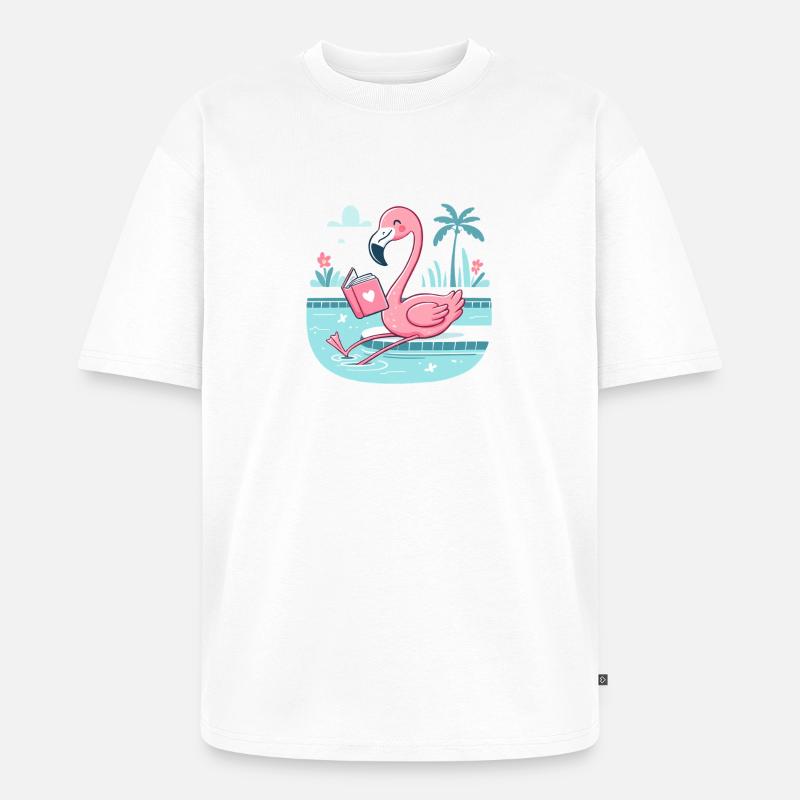 Flamingo am Pool – Buchzeit - Unisex Premium Oversized Bio T-Shirt - Weiß