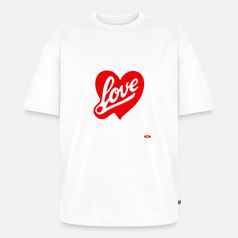 Rotes Liebesherz Script-Design - Unisex Premium Oversized Bio T-Shirt - Weiß