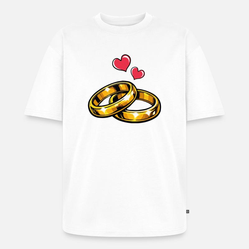Goldene Eheringe mit Herzen - Unisex Premium Oversized Bio T-Shirt - Weiß