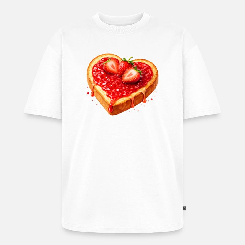Toast in Herzform mit Erdbeermarmelade  - Unisex Premium Oversized Bio T-Shirt - Weiß