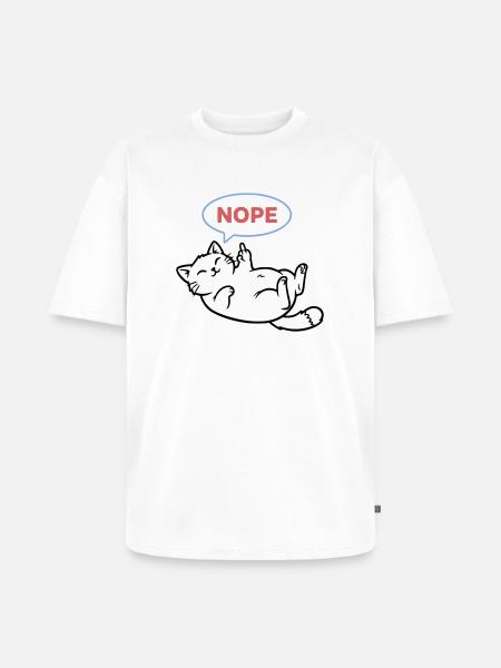 Laughing Cat Nope Middle Finger - Unisex Premium Oversized Organic T-Shirt - white