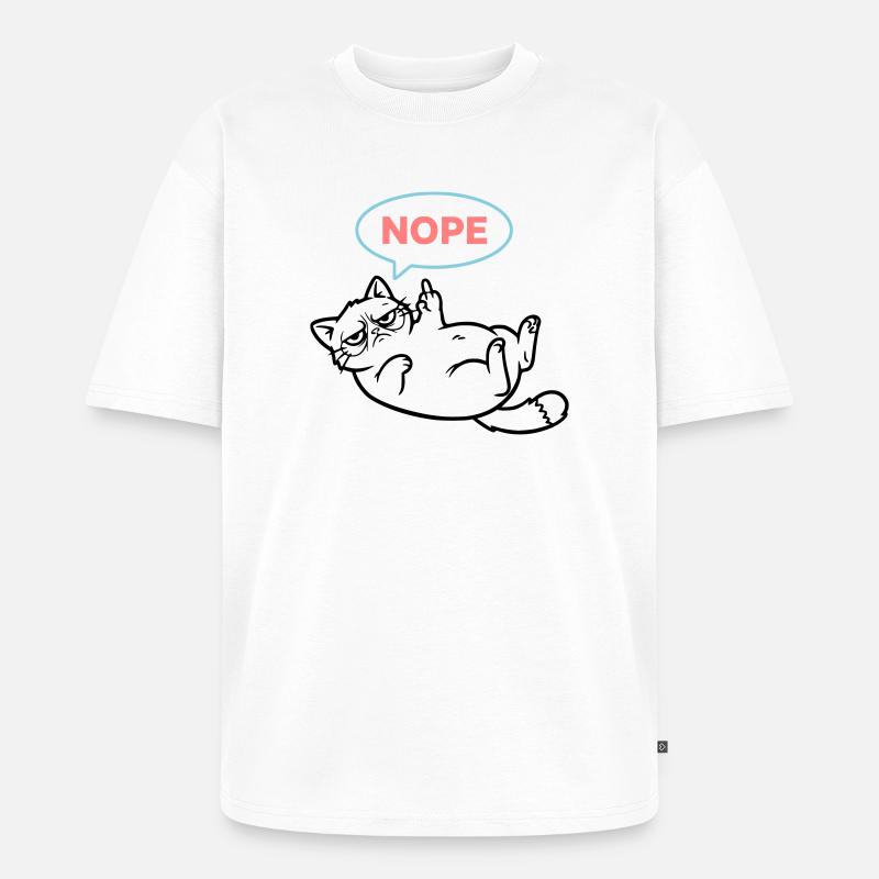 Katze Nope Sprechblase Farbig - Unisex Premium Oversized Bio T-Shirt - Weiß