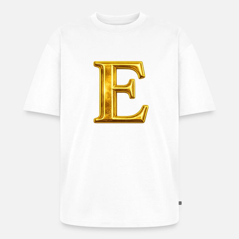 Goldenes E Monogramm-Design - Unisex Premium Oversized Bio T-Shirt - Weiß