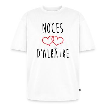 noces d'Albâtre 75 ans de mariage - T-shirt Premium bio oversize Unisexe - blanc - Devant - Thijin (182cm) & Selfina (174cm)