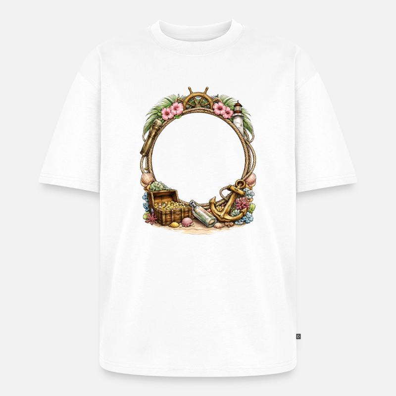 Maritimer Rahmen mit Schatz und Anker - Unisex Premium Oversized Bio T-Shirt - Weiß