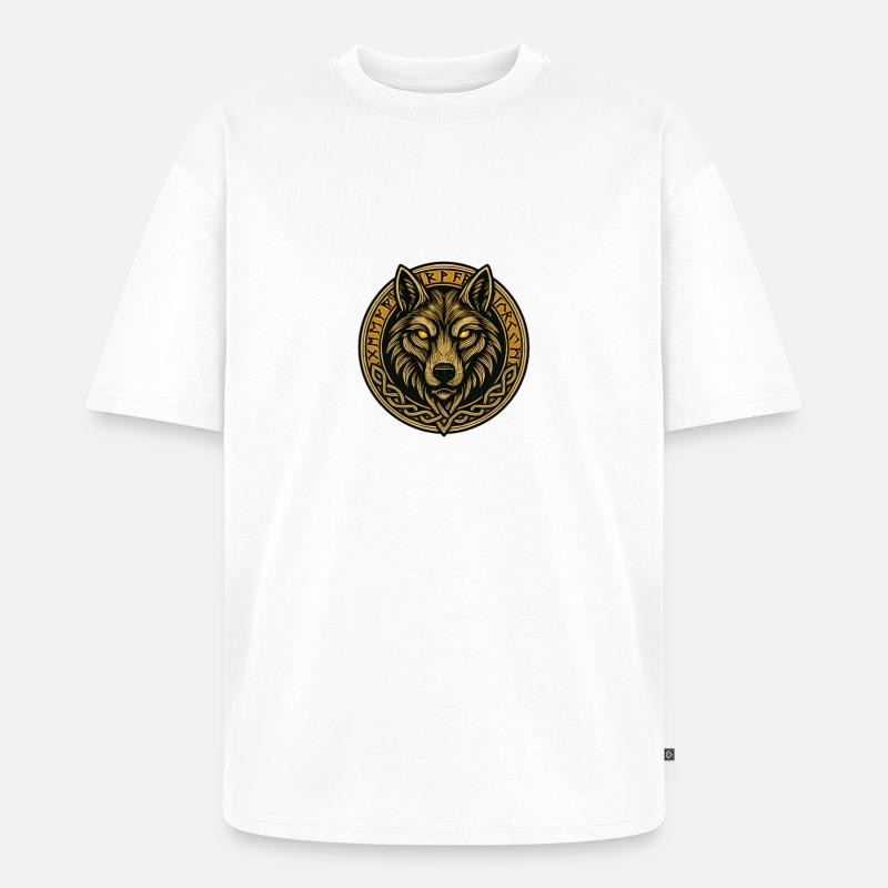 Wolfsmedaillon mit Runenring - Unisex Premium Oversized Bio T-Shirt - Weiß