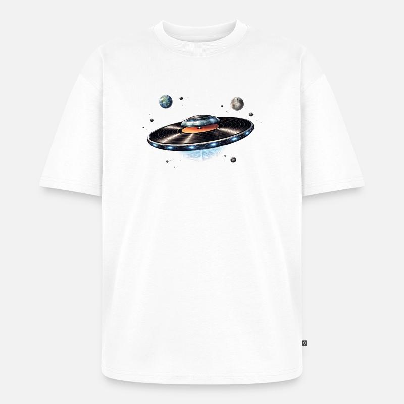 OVNI tiré d’un disque vinyle dans l’espace - T-shirt Premium bio oversize Unisexe - blanc