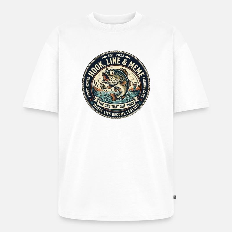 Line & Hook Legends Patch, lustiges Angeln - Unisex Premium Oversized Bio T-Shirt - Weiß