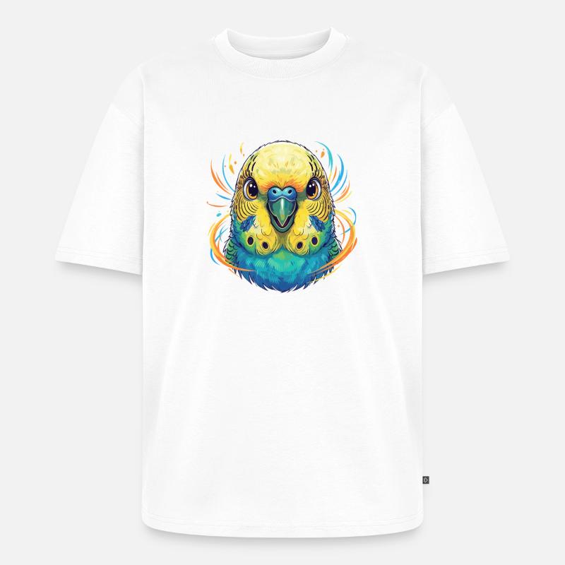 Lebendige Wellensittich Farbexplosion - Unisex Premium Oversized Bio T-Shirt - Weiß