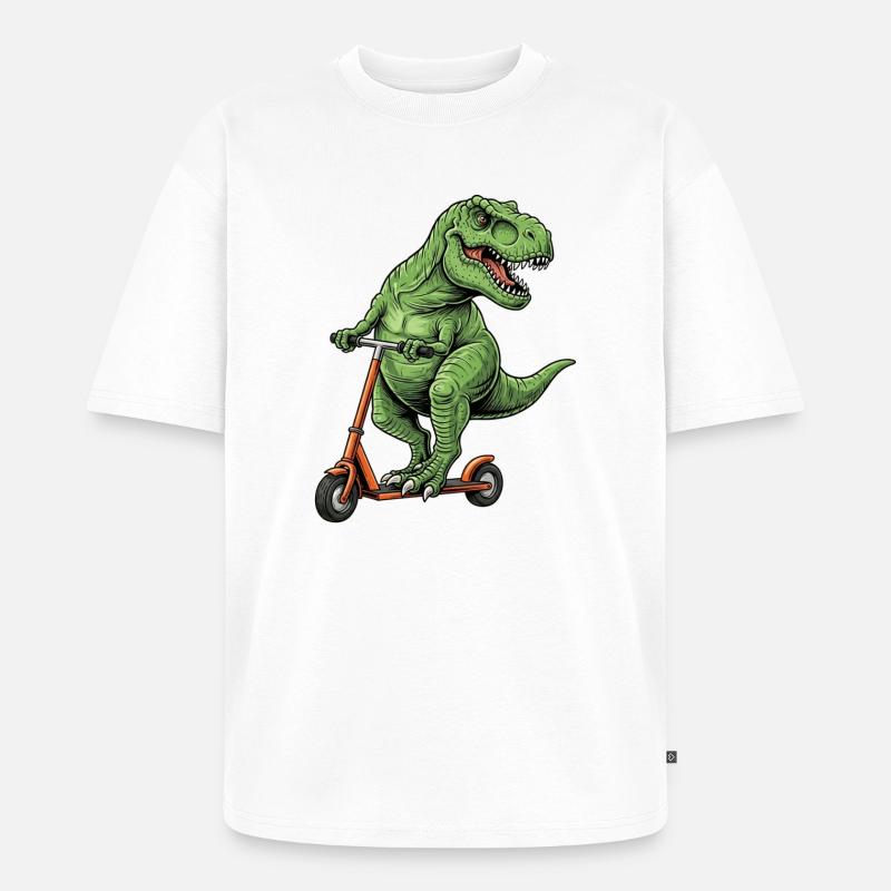 Dinosaurier-Roller T-Rex auf Scooter-Geschenken - Unisex Premium Oversized Bio T-Shirt - Weiß