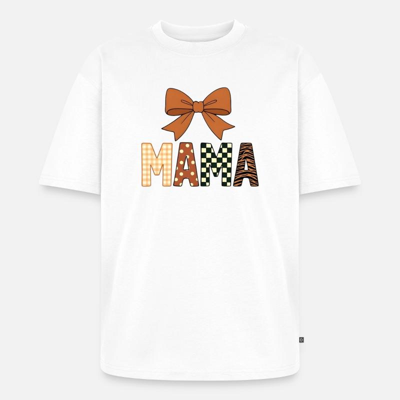 Bunte, verspielte MAMA-Texte mit mädchenhafter Schleife - Unisex Premium Oversized Bio T-Shirt - Weiß
