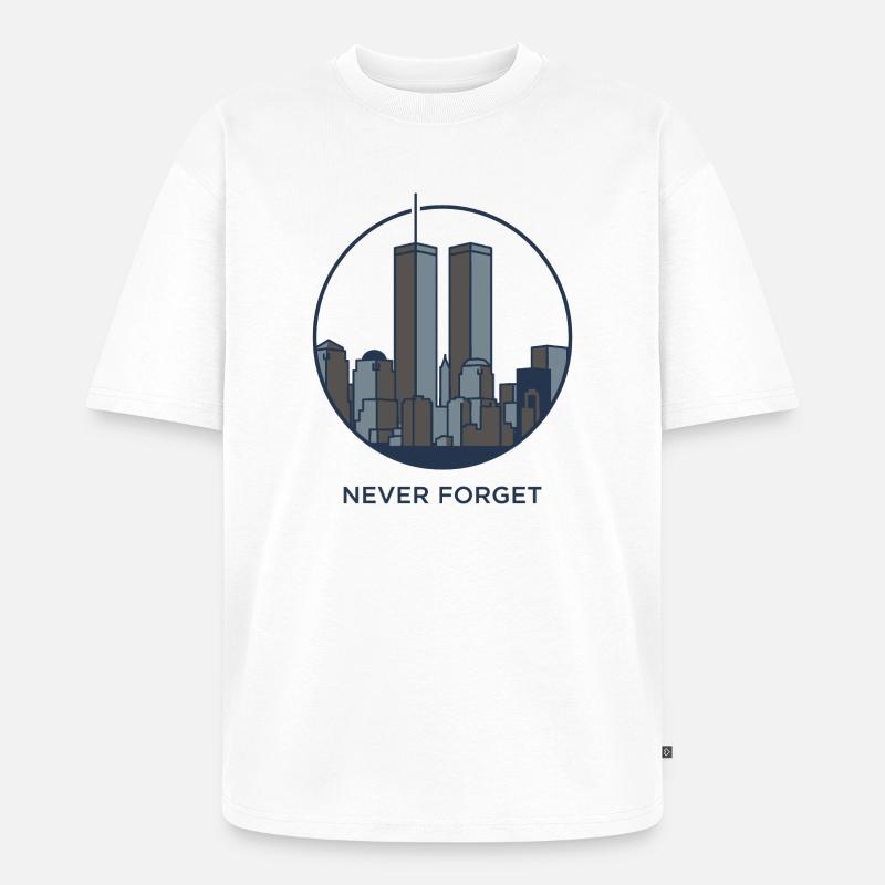 Never Forget Skyline Erinnerung - Unisex Premium Oversized Bio T-Shirt - Weiß