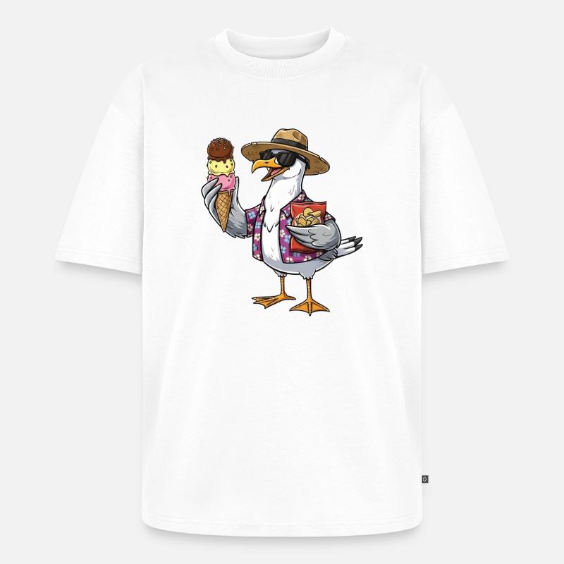 Lustige Strandmöwe Mit Eistüte - Unisex Premium Oversized Bio T-Shirt - Weiß