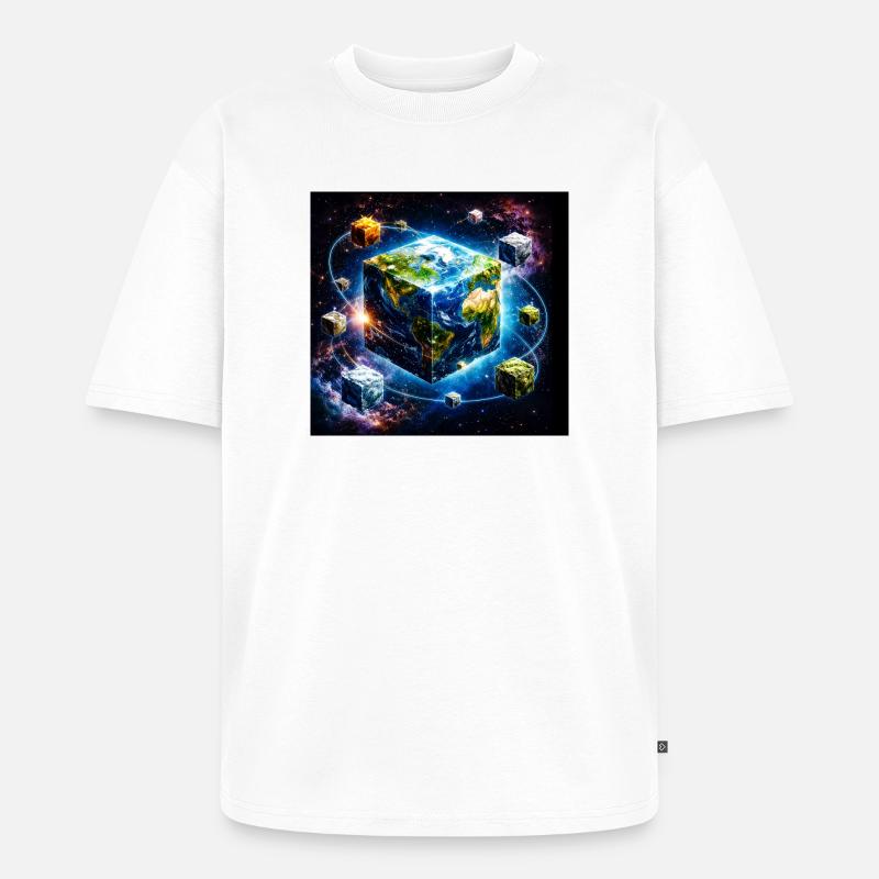 Cube terrestre dans l’espace - T-shirt Premium bio oversize Unisexe - blanc